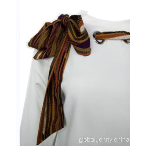 New Design Women Clothes  Women's striped ribbon rope design white T-shirt Factory